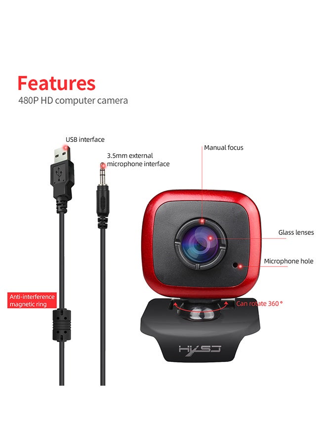 Portable USB Desktop Webcam Black/Red