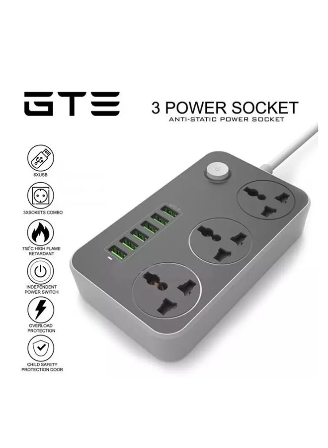 Electric Extension Power Strip Black/Grey 150x97x30mm