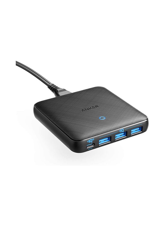 4 Port PIQ 3.0&GaN Fast Charger Adapter, PowerPort Atom III Slim Wall Charger With A 65W Power Delivery Port USB-C Black