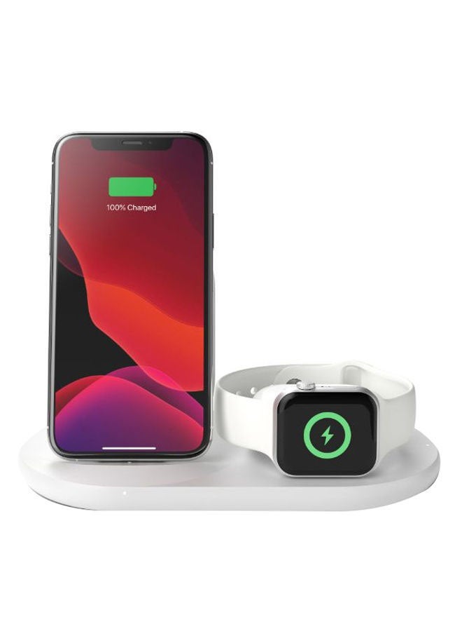 BoostCharge Pro 3-In-1 Wireless Charger - 7.5W Fast Qi Certified For iPhone 15/14/13/12/11 Series, Earlier Models, Apple Watch Series 5/4/3/2/1, Airpods Pro And QI Enabled Devices White