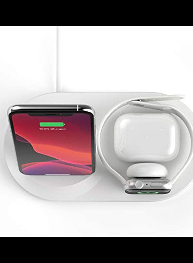 BoostCharge Pro 3-In-1 Wireless Charger - 7.5W Fast Qi Certified For iPhone 15/14/13/12/11 Series, Earlier Models, Apple Watch Series 5/4/3/2/1, Airpods Pro And QI Enabled Devices White