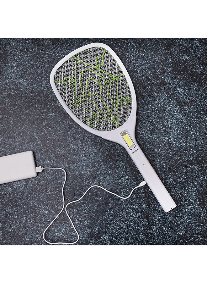 Rechargeable Mosquito Swatter with Hi-Power COB Light - USB Power White/Green