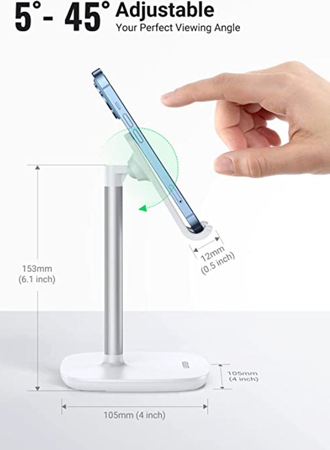 Angle Adjustable Phone stand, Flexible Phone holder, Adjustable Mobile Stand Cell Phone Mount Compatible With iPhone Most Phones, iPhone 15 Pro/Pro Max, Samsung Galaxy, Tablet/iPad White