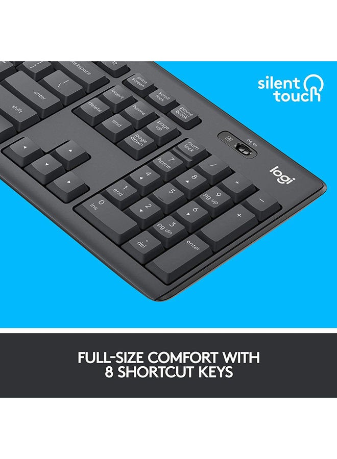 MK295 Silent Wireless Keyboard and Mouse Combo, 10m Wifi Range, 2.4GHz Wireless, Nano USB Receiver, Silent Touch Technology,English-Arabic Layout Black