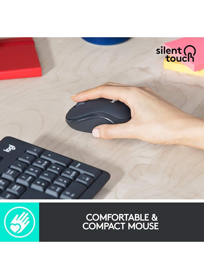 MK295 Silent Wireless Keyboard and Mouse Combo, 10m Wifi Range, 2.4GHz Wireless, Nano USB Receiver, Silent Touch Technology,English-Arabic Layout Black