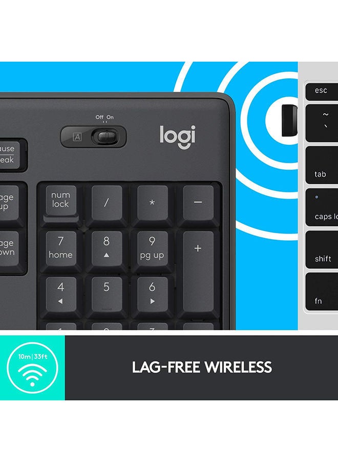 MK295 Silent Wireless Keyboard and Mouse Combo, 10m Wifi Range, 2.4GHz Wireless, Nano USB Receiver, Silent Touch Technology,English-Arabic Layout Black