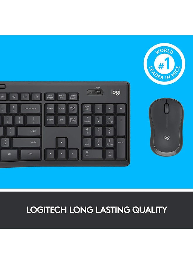 MK295 Silent Wireless Keyboard and Mouse Combo, 10m Wifi Range, 2.4GHz Wireless, Nano USB Receiver, Silent Touch Technology,English-Arabic Layout Black