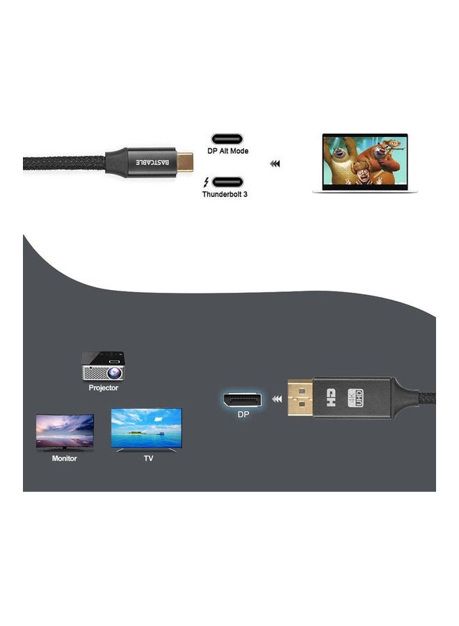 4K UHD New Thunderbolt USB 3.1 Type C To Displayport Adapter Cable Black