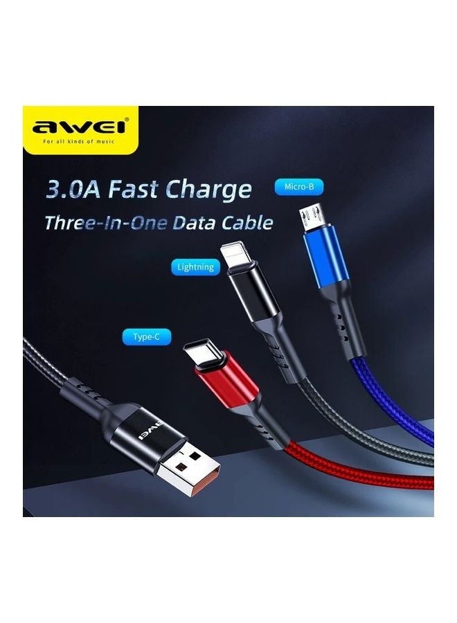 3 in 1 Multi Charging Cable For Type C, iPhone And Micro USB Red/Blue/Black