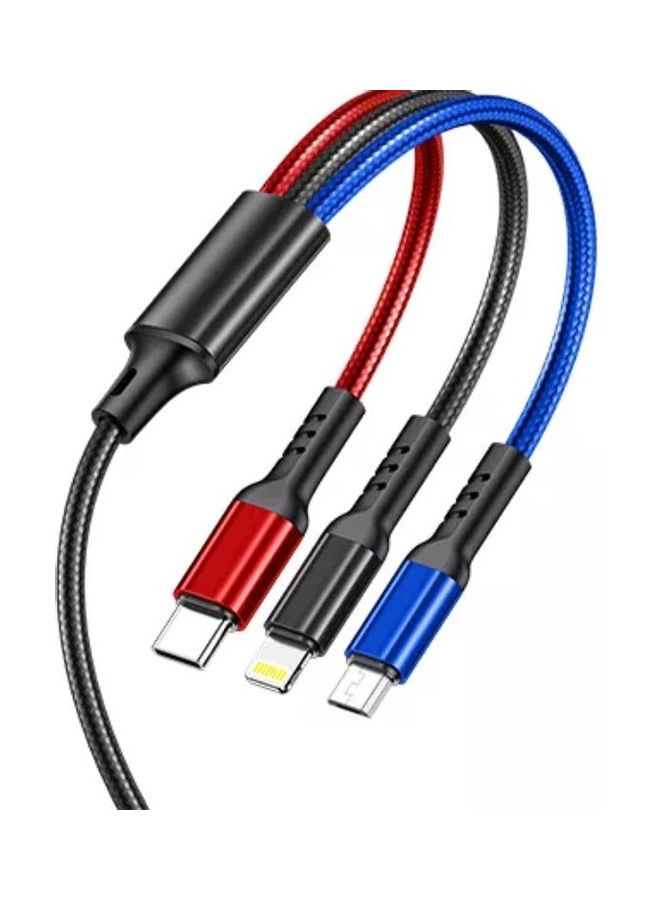 3 in 1 Multi Charging Cable For Type C, iPhone And Micro USB Red/Blue/Black