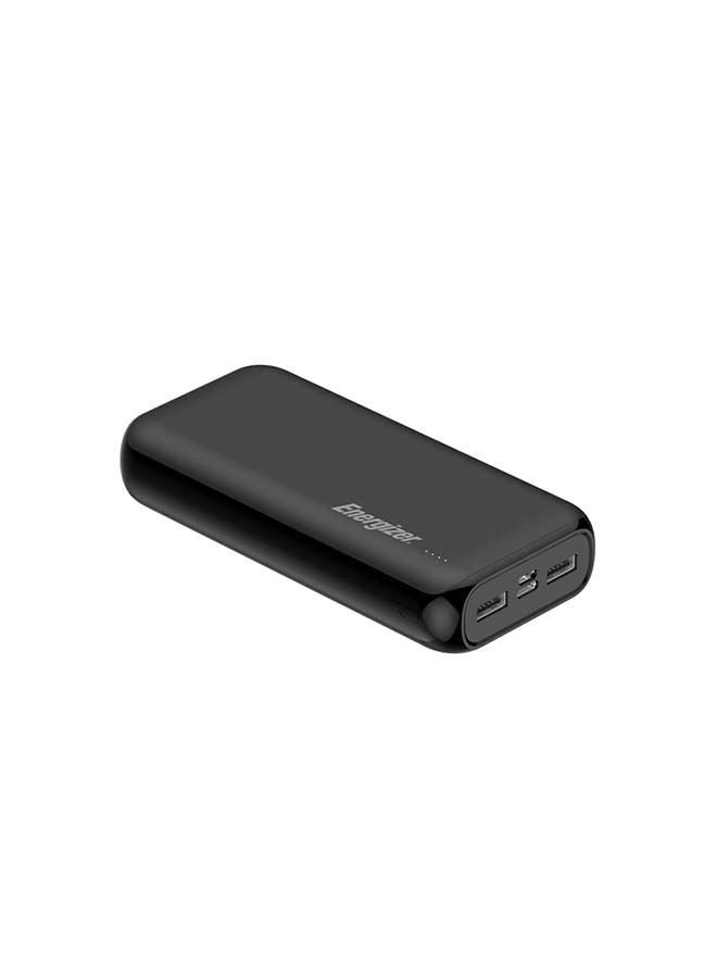 20000 mAh Max 2.1A Rapid Charging Power Bank, Dual Inputs - Type-C, micro-USB and Dual Outputs - USB-A, PowerSafe Management, LED Indicator 10 watt Black