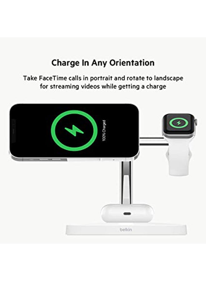 BoostCharge Pro 3-In-1 Wireless Charger Stand With MagSafe - For Apple iPhone 15/14/13/12 Series, Apple Watch Series SE/6/5/4/3/2/1 And AirPods/Airpods Pro white