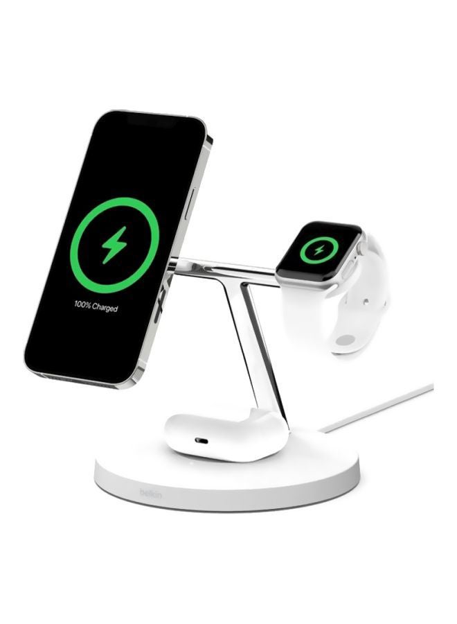 BoostCharge Pro 3-In-1 Wireless Charger Stand With MagSafe - For Apple iPhone 15/14/13/12 Series, Apple Watch Series SE/6/5/4/3/2/1 And AirPods/Airpods Pro white