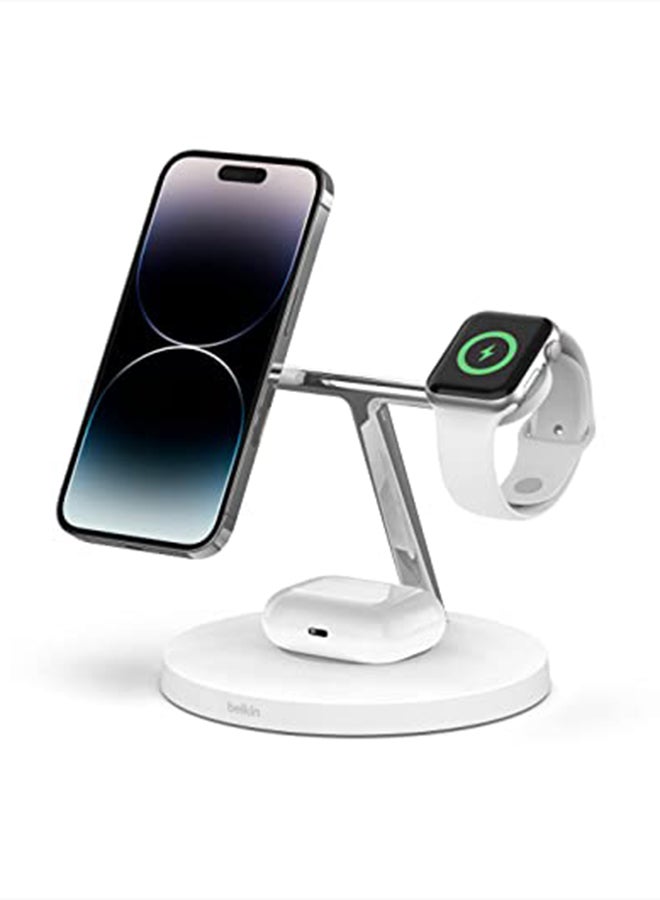 BoostCharge Pro 3-In-1 Wireless Charger Stand With MagSafe - For Apple iPhone 15/14/13/12 Series, Apple Watch Series SE/6/5/4/3/2/1 And AirPods/Airpods Pro white