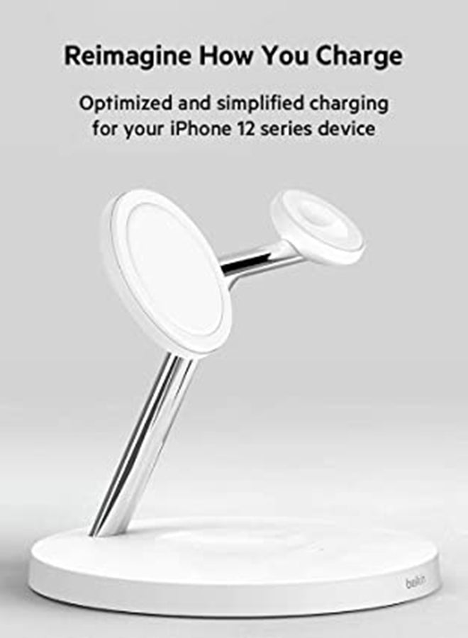 BoostCharge Pro 3-In-1 Wireless Charger Stand With MagSafe - For Apple iPhone 15/14/13/12 Series, Apple Watch Series SE/6/5/4/3/2/1 And AirPods/Airpods Pro white