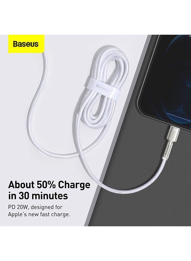 USB C to Lightning Fast Charging Data Transfer Cable PD 20W Cafule Series Power Delivery for iPhone 14/14 Pro/13 Pro/13 Pro Max/13/13 mini, iPad 9, 12 mini/12/12 Pro , 2M White/Silver