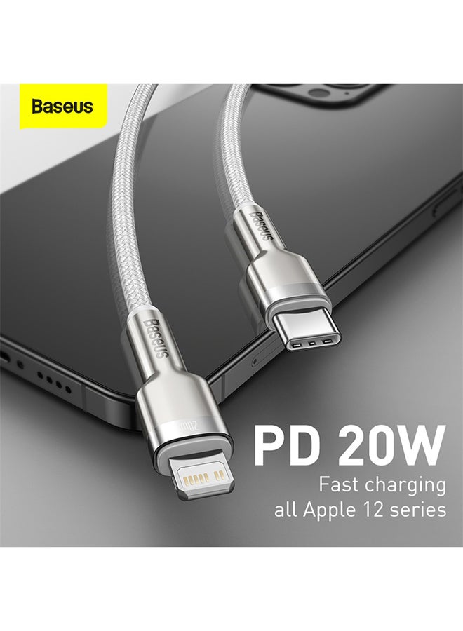 USB C to Lightning Fast Charging Data Transfer Cable PD 20W Cafule Series Power Delivery for iPhone 14/14 Pro/13 Pro/13 Pro Max/13/13 mini, iPad 9, 12 mini/12/12 Pro , 2M White/Silver