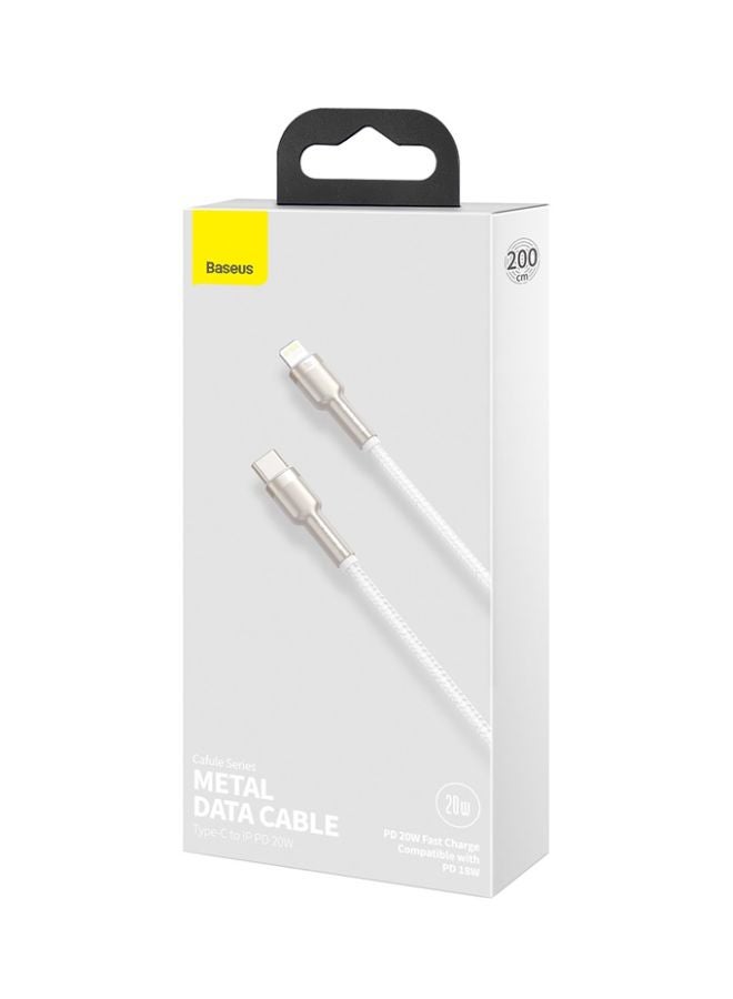 USB C to Lightning Fast Charging Data Transfer Cable PD 20W Cafule Series Power Delivery for iPhone 14/14 Pro/13 Pro/13 Pro Max/13/13 mini, iPad 9, 12 mini/12/12 Pro , 2M White/Silver