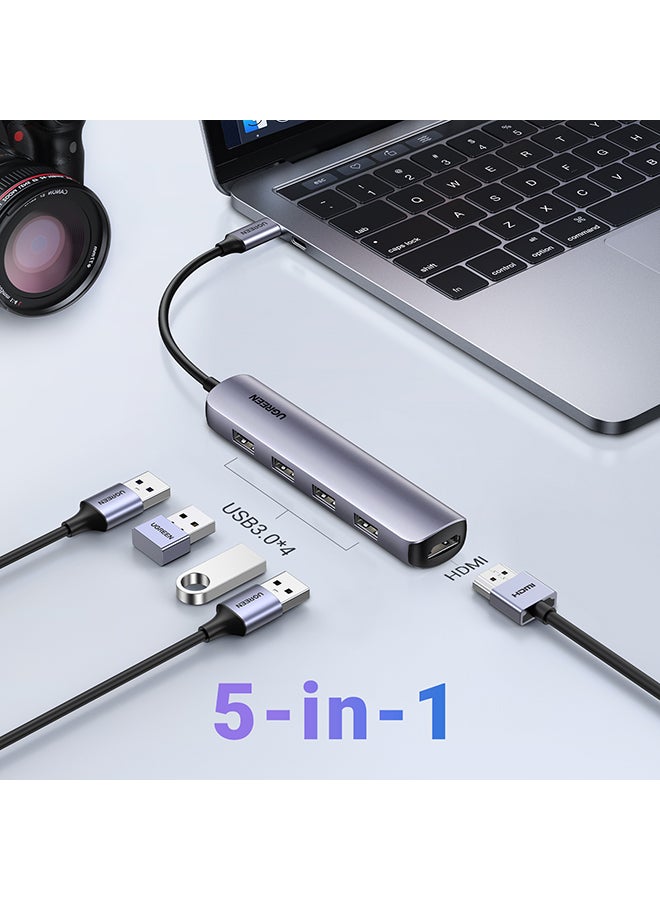 5-in-1 USB C Hub HDMI Multiports Adapter Ultra Slim with 4 USB 3.0 Ports Data Transfer 4K HDMI for M1 MacBook Pro/Air 2021/iPad Pro 2021/XPS, Galaxy S21+, etc Silver