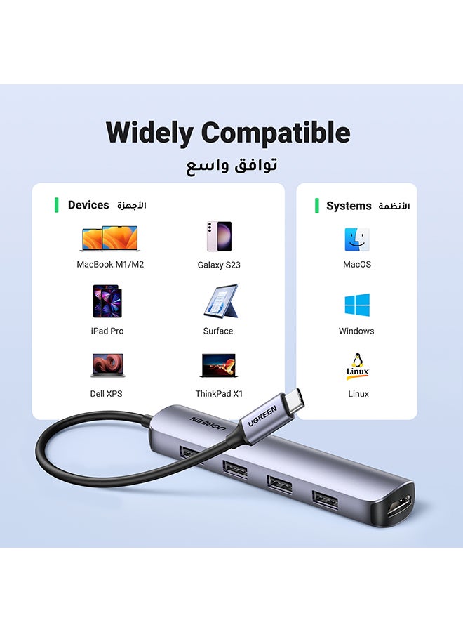 5-in-1 USB C Hub HDMI Multiports Adapter Ultra Slim with 4 USB 3.0 Ports Data Transfer 4K HDMI for M1 MacBook Pro/Air 2021/iPad Pro 2021/XPS, Galaxy S21+, etc Silver