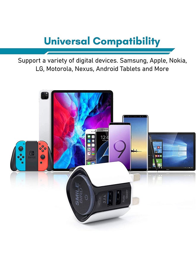 Dual USB Travel Fast Charger For iPhone/Android Multicolour