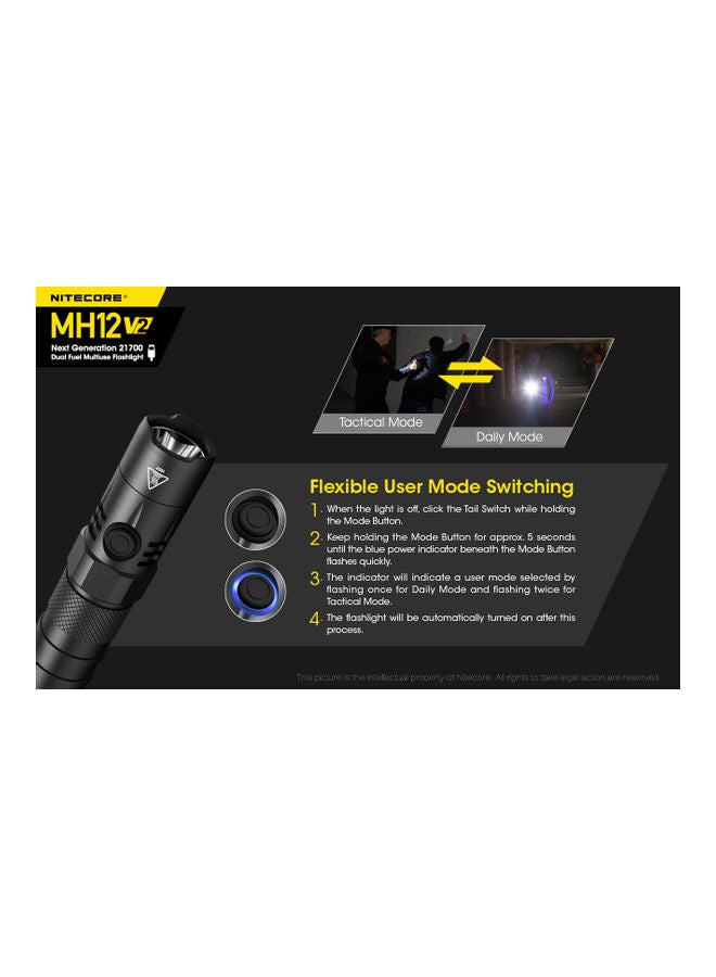 MH12 V2 CREE XP-L2 V6 LED Flashlight 1200 Lumens 21700 Battery (5000mah)  with  USB charging cable