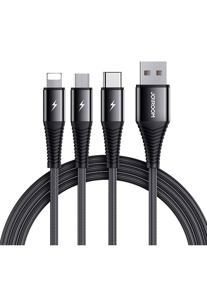 Fast Charging Braided 3 In 1 USB Cable Black