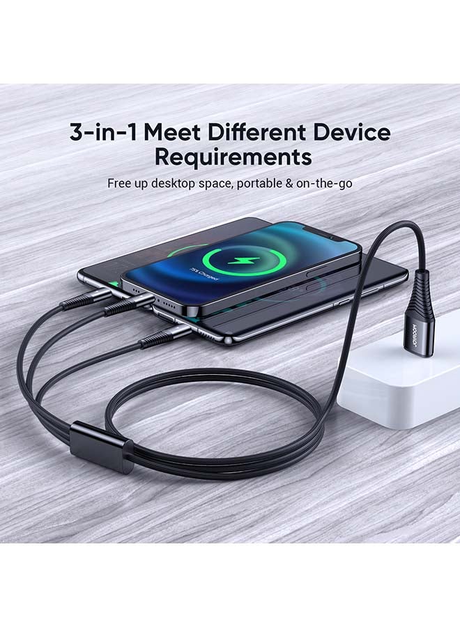 Fast Charging Braided 3 In 1 USB Cable Black