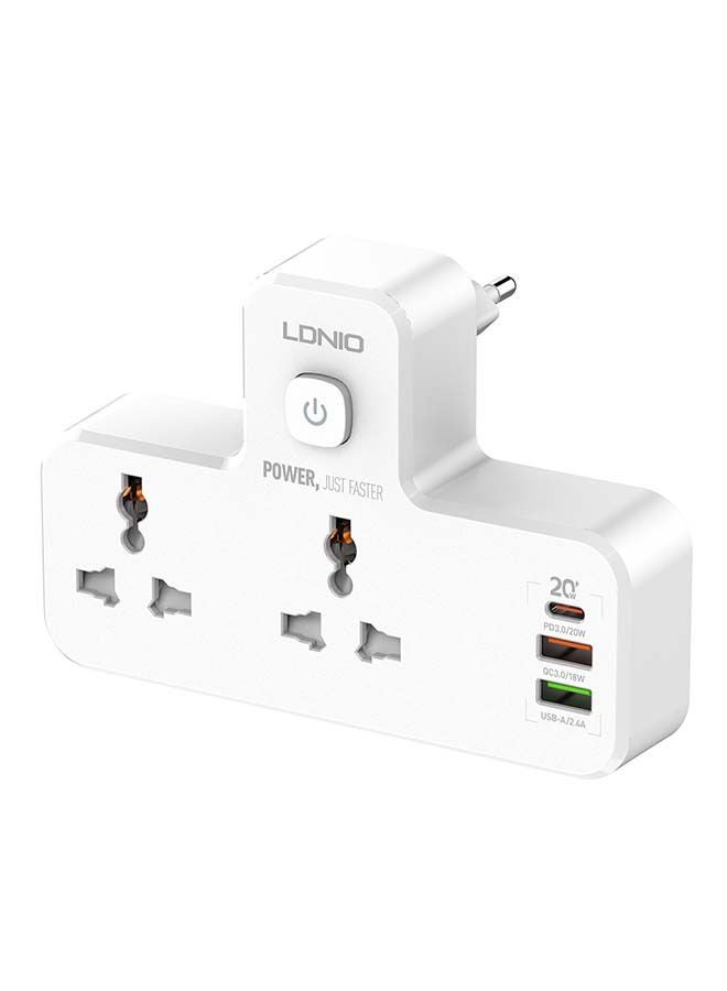 Multi Plug Extension Sockets with 2 USB With PD PORT White 155x105x73mm