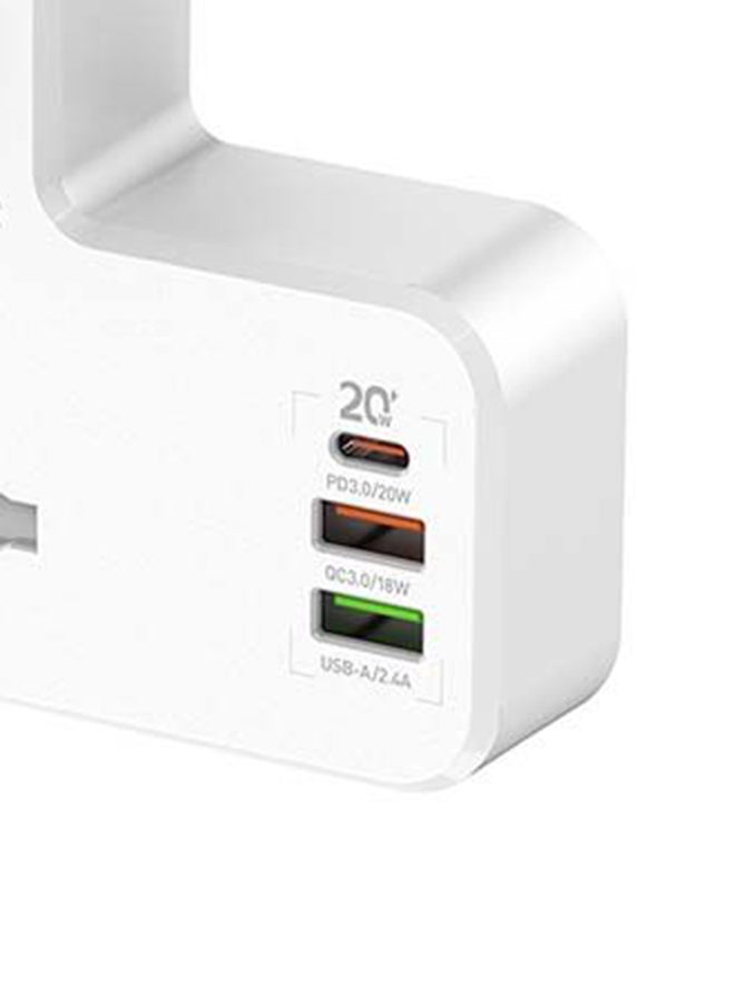 Multi Plug Extension Sockets with 2 USB With PD PORT White 155x105x73mm