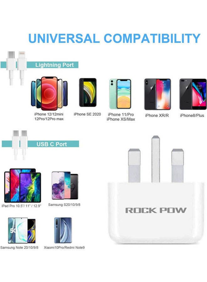 20W Type C PD Fast Charger with 1m Type C Lightning Cable Wall Power Compatible with iPhone 12 Pro Max/SE 2020/11/XR/XS/X/8/7,iPad Air 4/Pro 2020,Samsung Galaxy S21 Ultra/S21 White