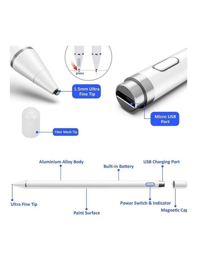 High Tech Smart Stylus Pen For iPad/ Tab/ Mediapad White