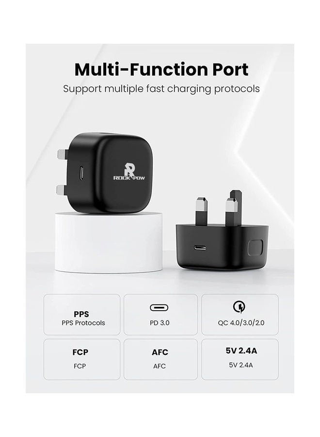 PD 25W Type C Wall Fast Charging Adapter with USB C Cable Compatible with Samsung S21/S21+/S21 Ultra/S20/Note20/Note10/S9/S8/, iPad Pro, Air 4, iPad Mini 6 Black