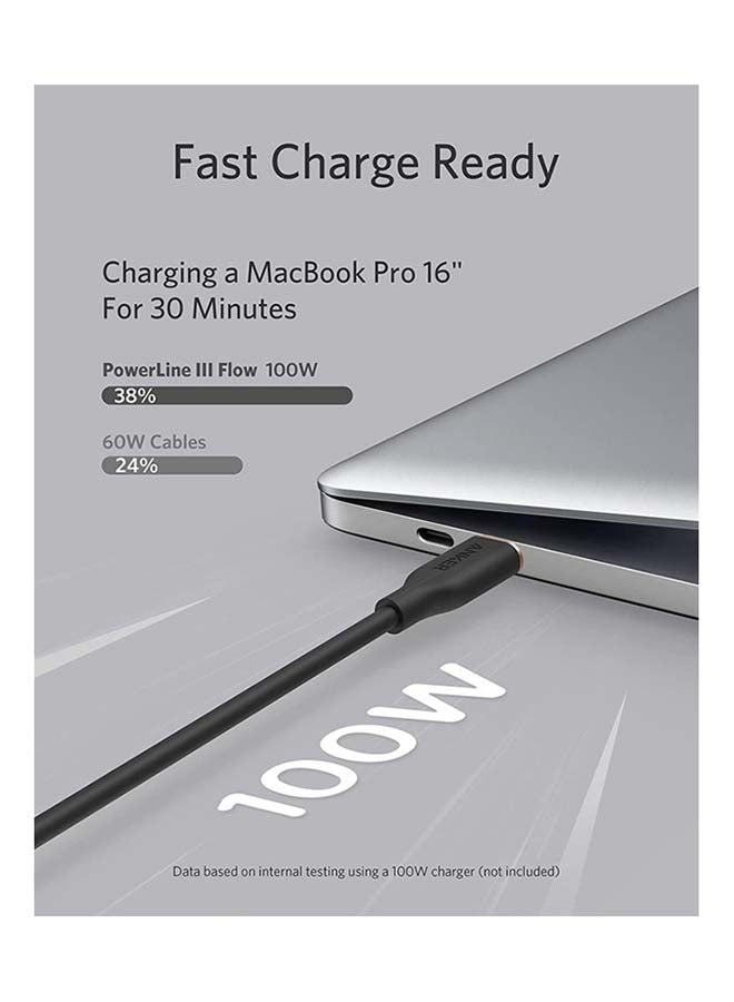 PowerLine III Flow, USB C to USB C Cable 100w, USB 2.0 for MacBook Pro 2020, iPad Pro 2020, iPad Air, Galaxy S20, Pixel, Switch, LG Black