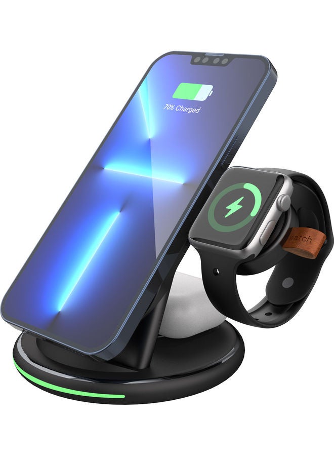 3-in-1 Wireless Charging Station For Apple Watch/Air Pods Pro/Smartphone Black