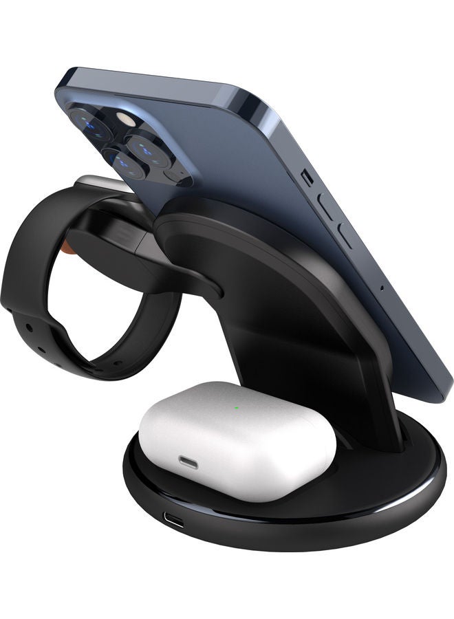 3-in-1 Wireless Charging Station For Apple Watch/Air Pods Pro/Smartphone Black