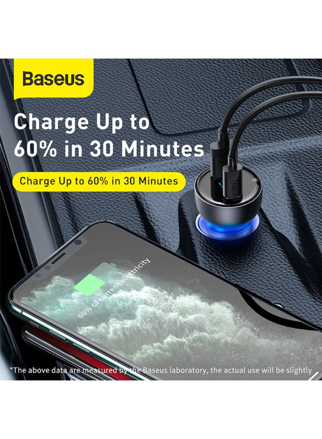 65W USB C Car Charger, Type C Car Charger PPS PD3.0 QC4.0 45W Super Fast Charging with LED Display Compatible with iPhone 15 Pro Max, 14/13/12 Pro Max, Samsung S22 S21 Ultra/Tab S8, MacBook, iPad, Laptops Dark Grey