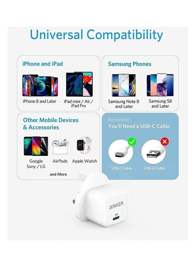 20W Fast Charger PowerPort III 20W Cube Charger For iPhone 13/13 Mini/13 Pro/13 Pro Max/12, Galaxy, Pixel 4/3, iPad/ iPad mini, And More White