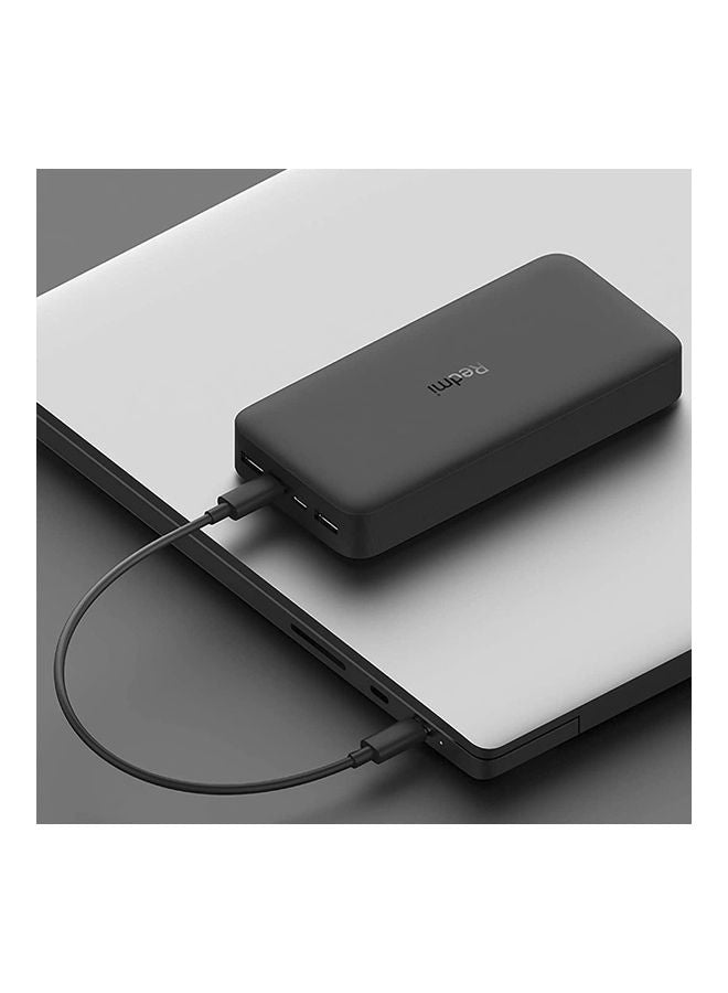 20000 mAh Redmi Power Bank Fast Charge 18W Dual Port with Micro-USB and USB-C Input Black