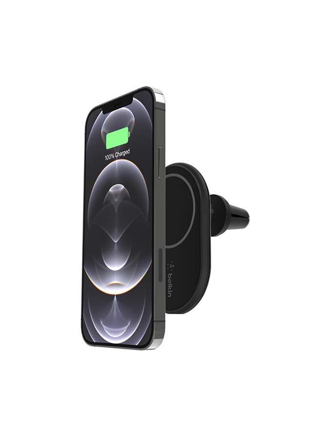 BoostCharge Wireless Charging Magnetic Car Phone Mount Holder, Compatible with MagSafe Enabled iPhone 14/14 Plus, 13, 12, Pro, Max, Mini, Galaxy S22, Ultra, Plus and More (Cable Included) Black