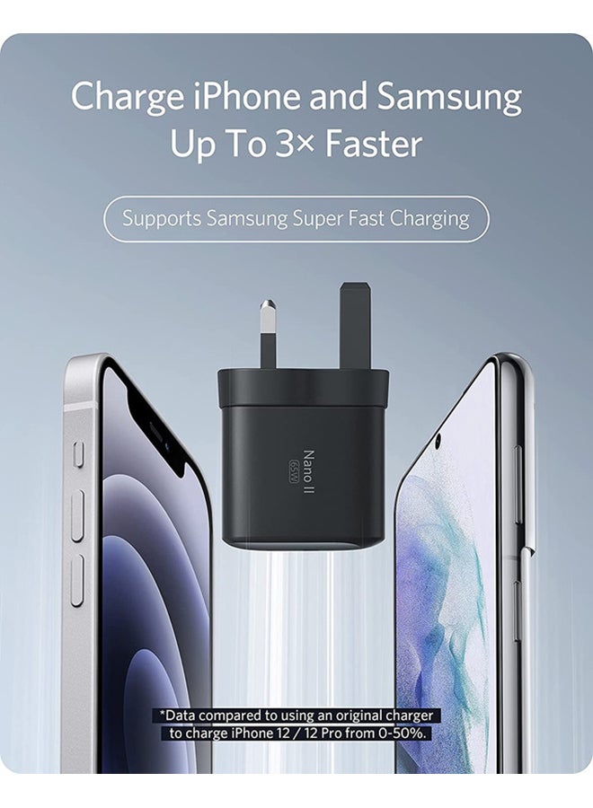 USB C Charger, Anker Nano II 65W GaN II PPS Fast Charger Adapter, Compact Charger for MacBook Pro/Air, Galaxy S20/S10, Dell XPS 13, Note 20/10+, iPhone 13/Pro/Mini, iPad Pro, Pixel, and More black