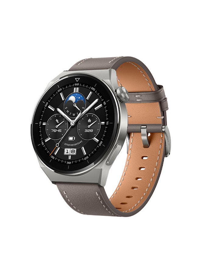 Watch GT 3 Pro SmartWatch Heart Rate & Blood Oxygen Monitoring Light Titanium Case 46mm Grey Leather Strap