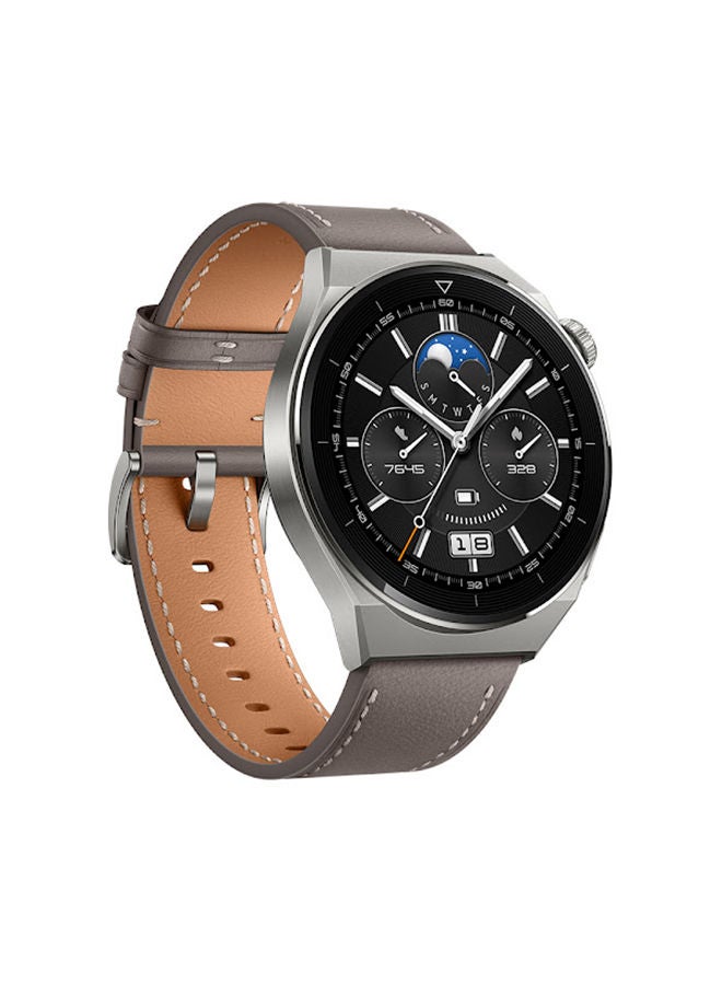 Watch GT 3 Pro SmartWatch Heart Rate & Blood Oxygen Monitoring Light Titanium Case 46mm Grey Leather Strap