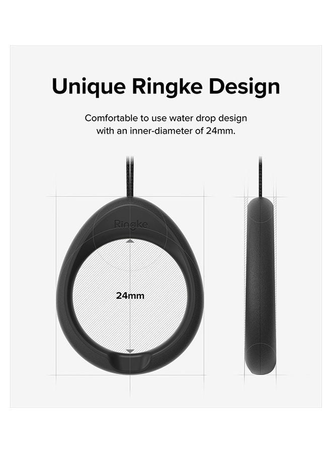 Finger Ring Strap Silicone Smartphone Grip Lanyard Holder with Anti-Slip Mount Function Compatible with Phone Cases, Keys, Cameras, and More (Pack of 2) - Black & Light Gray