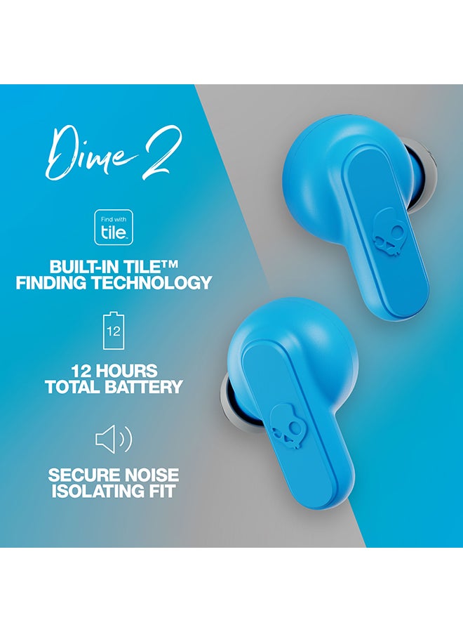 Dime 2 True Wireless Earbuds with Tile Finding Technology 12 Hours Total Battery IPX4 Sweat and Water Resistant Secure Noise Isolating Fit Light Grey/Blue