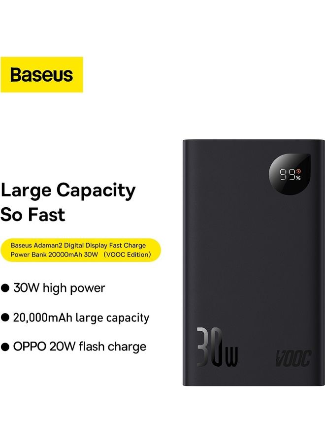 20000.0 mAh Power Bank PD 20000mAh USB C 30W Power Delivery Digital Display Battery Pack with 1 Input and 3 Output Compatible for Apple,Huawei,OPPO Xiaomi and many more (VOOC Edition ) Black