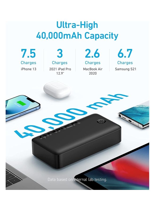 Power Bank, 347 Portable Charger (PowerCore 40K), 40,000mAh Battery Pack with USB-C High-Speed Charging, For iPhone 13 / Pro/Pro Max/mini, Samsung Galaxy, iPad, AirPods, and More Black