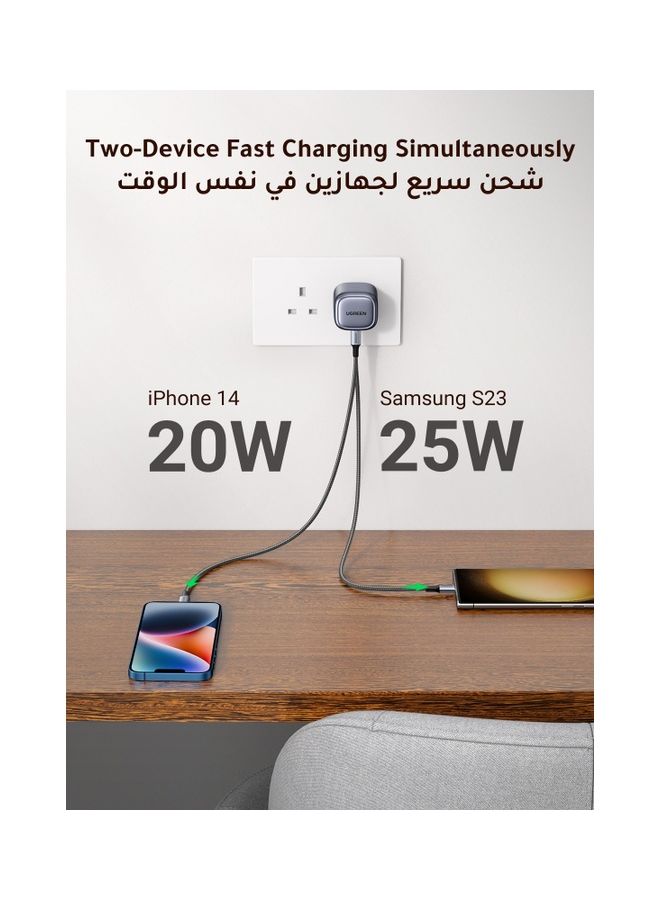 Nexode 45W Samsung Charger GaN Dual USB C Charger Foldable Type C Fast iPhone Charger USB Wall Plug USB-C Laptop Charger Power Adapter for Samsung S23, iPhone 15 Series, iPad, MacBook, Steam Deck, etc Space Gray