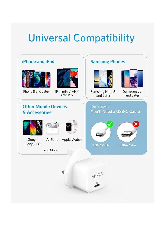 USB C Plug, Anker 20W Fast USB C Charger Plug, PowerPort III 20W Cube iPhone Charger with USB-C to Lightning Cable for iPhone 14/14 Pro/14 Pro Max/13 Pro/13 Pro Max, Galaxy, iPad White