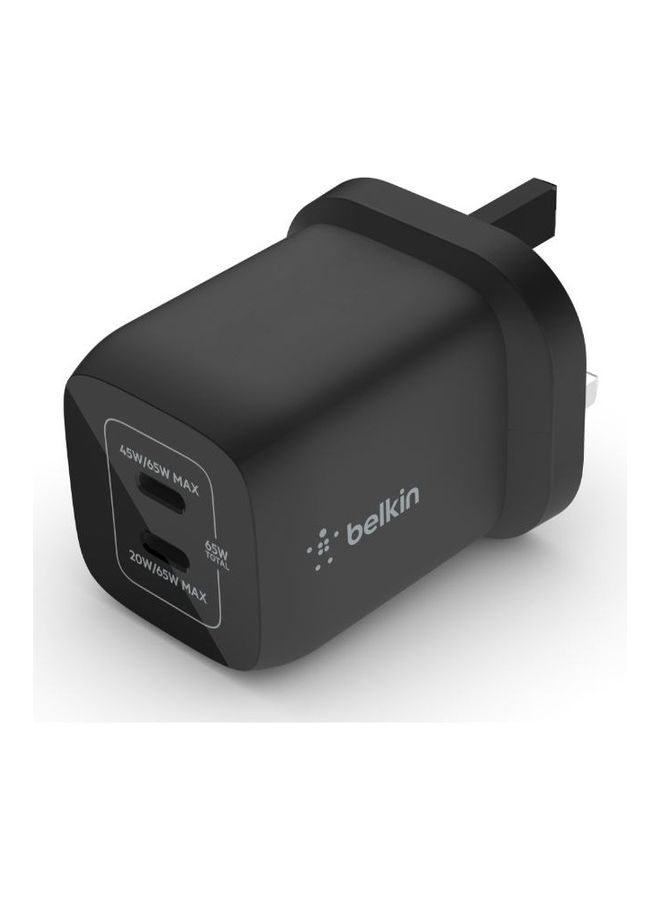 Boostcharge 65W Dual USB-C PD Wall Charger With PPS UK 3 Pin Plug Black